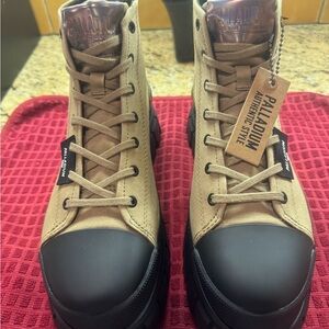 Palladium Women's Tan and Black Lace Up Boots